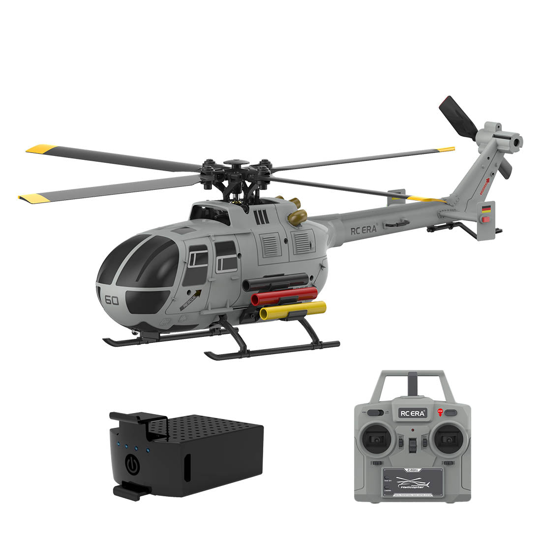 RC ERA C186S 6CH RC BO-105 Helicopter 1/48 Micro Scale 2.4G Military RC Plane with Optical Flow Positioning - stirlingkit