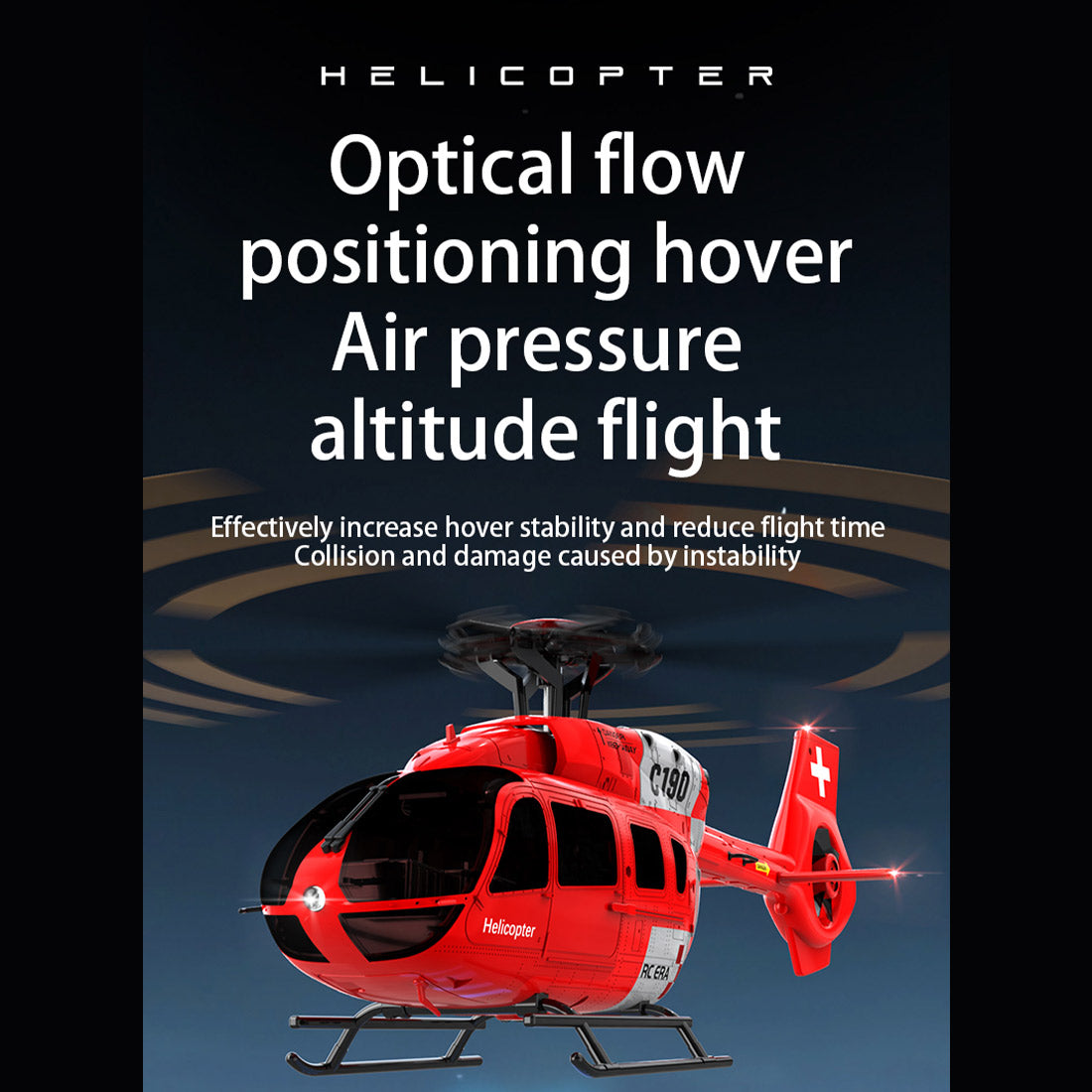 RC ERA C190 Powerful Beginner RC Helicopter Ready to Fly with 6-Axis Altitude Hold Optical Flow Positioning - stirlingkit