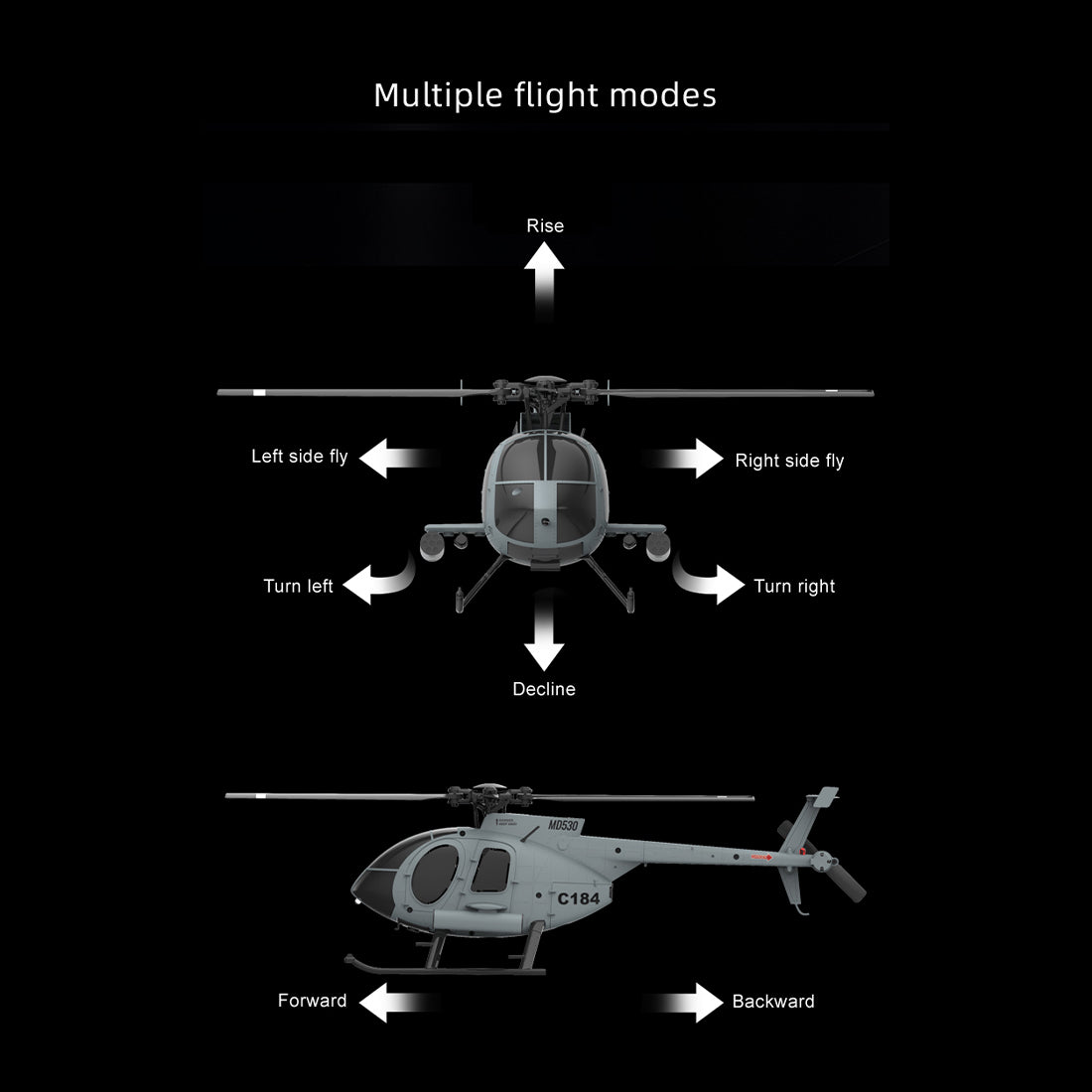 RC ERA ERA C184 MD500 Little Bird RTF RC Helicopter 2.4G 4CH Optical Flow 1/48 Scale 110 Size - stirlingkit
