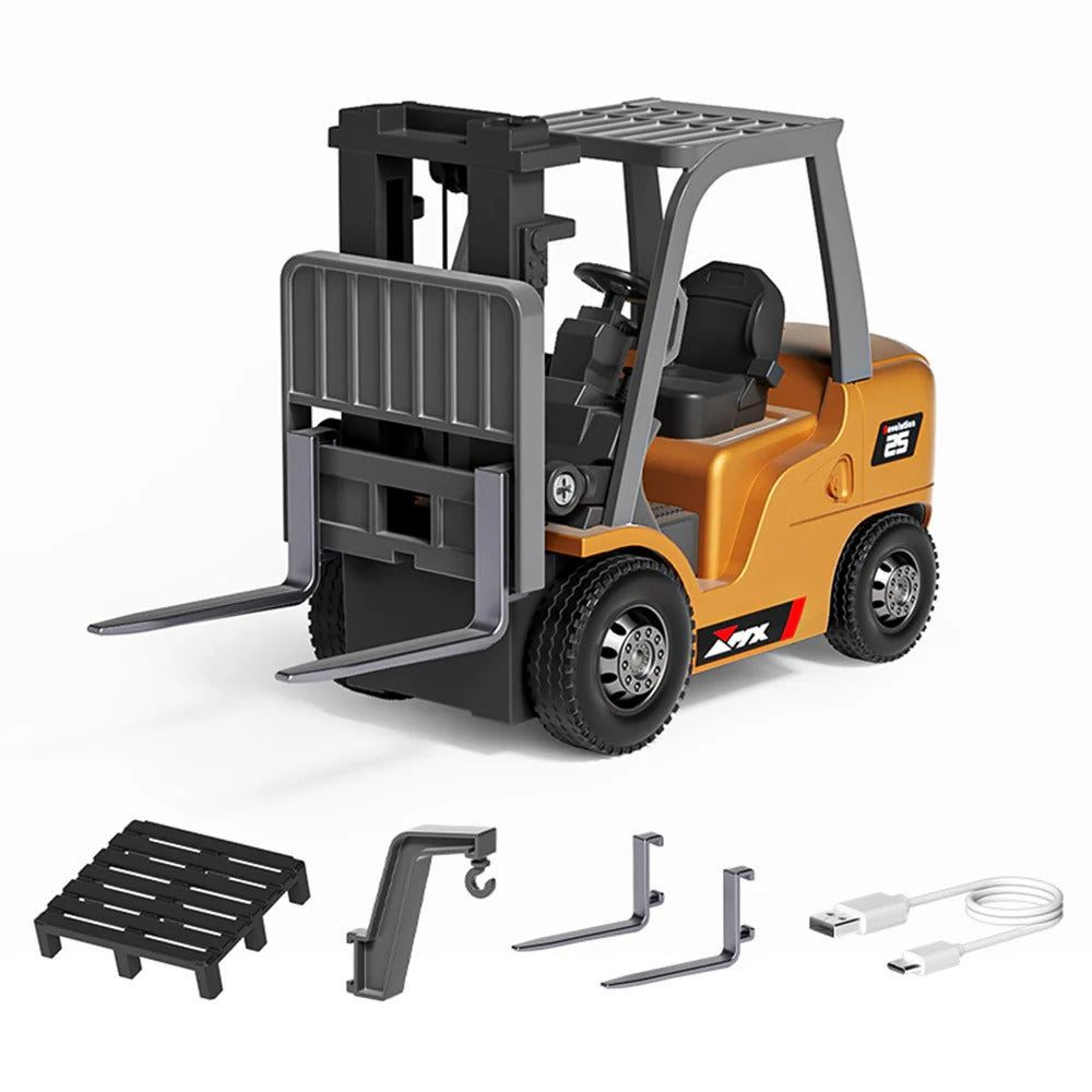 RC Forklift Remote Control Forklift With Flatbed Trailer Pullback Car 1/64 Scale 2.4G Kids Toy - stirlingkit