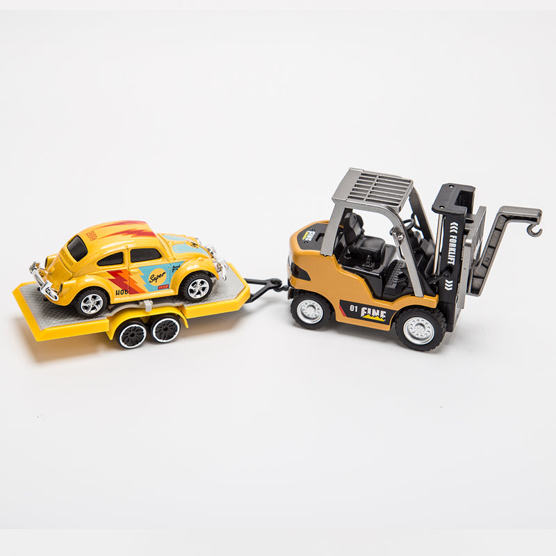 RC Forklift Remote Control Forklift With Flatbed Trailer Pullback Car 1/64 Scale 2.4G Kids Toy