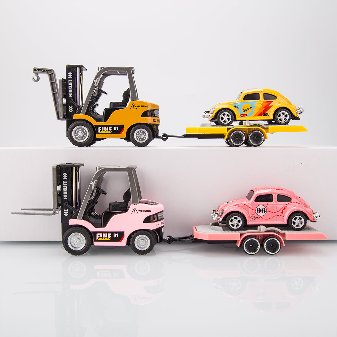 RC Forklift Remote Control Forklift With Flatbed Trailer Pullback Car 1/64 Scale 2.4G Kids Toy - stirlingkit