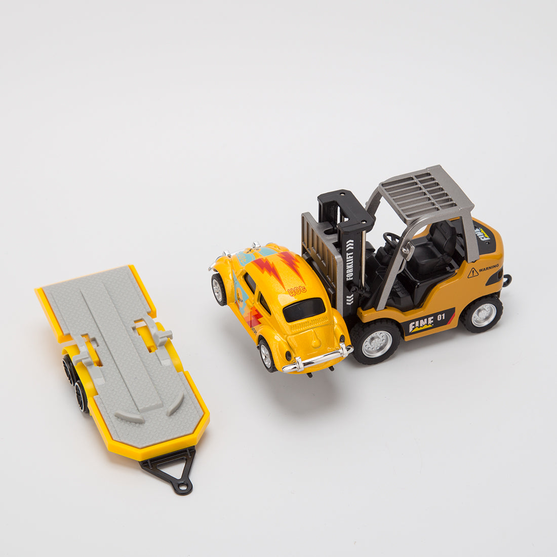 RC Forklift Remote Control Forklift With Flatbed Trailer Pullback Car 1/64 Scale 2.4G Kids Toy - stirlingkit