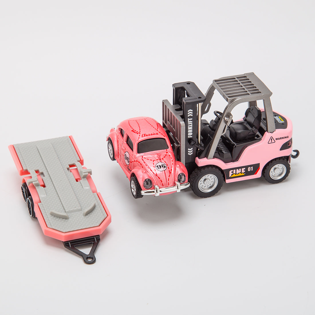 RC Forklift Remote Control Forklift With Flatbed Trailer Pullback Car 1/64 Scale 2.4G Kids Toy - stirlingkit