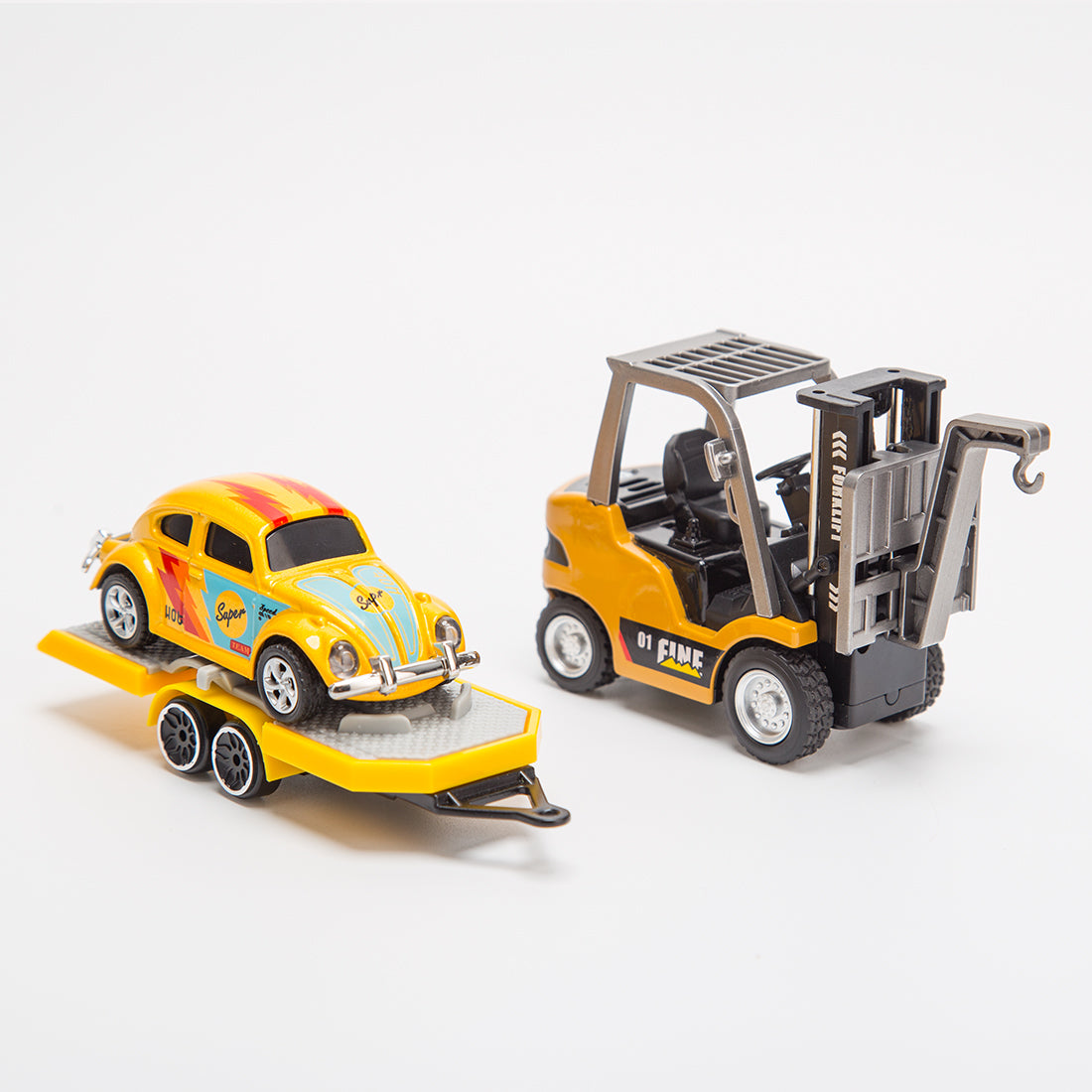 RC Forklift Remote Control Forklift With Flatbed Trailer Pullback Car 1/64 Scale 2.4G Kids Toy - stirlingkit