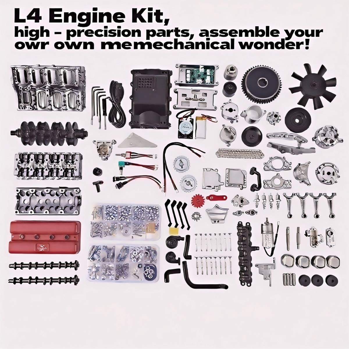 TECHING Build Your Own 4 Cylinder Engine Kits for Adults with Turbocharger DM111 Upgrade - stirlingkit