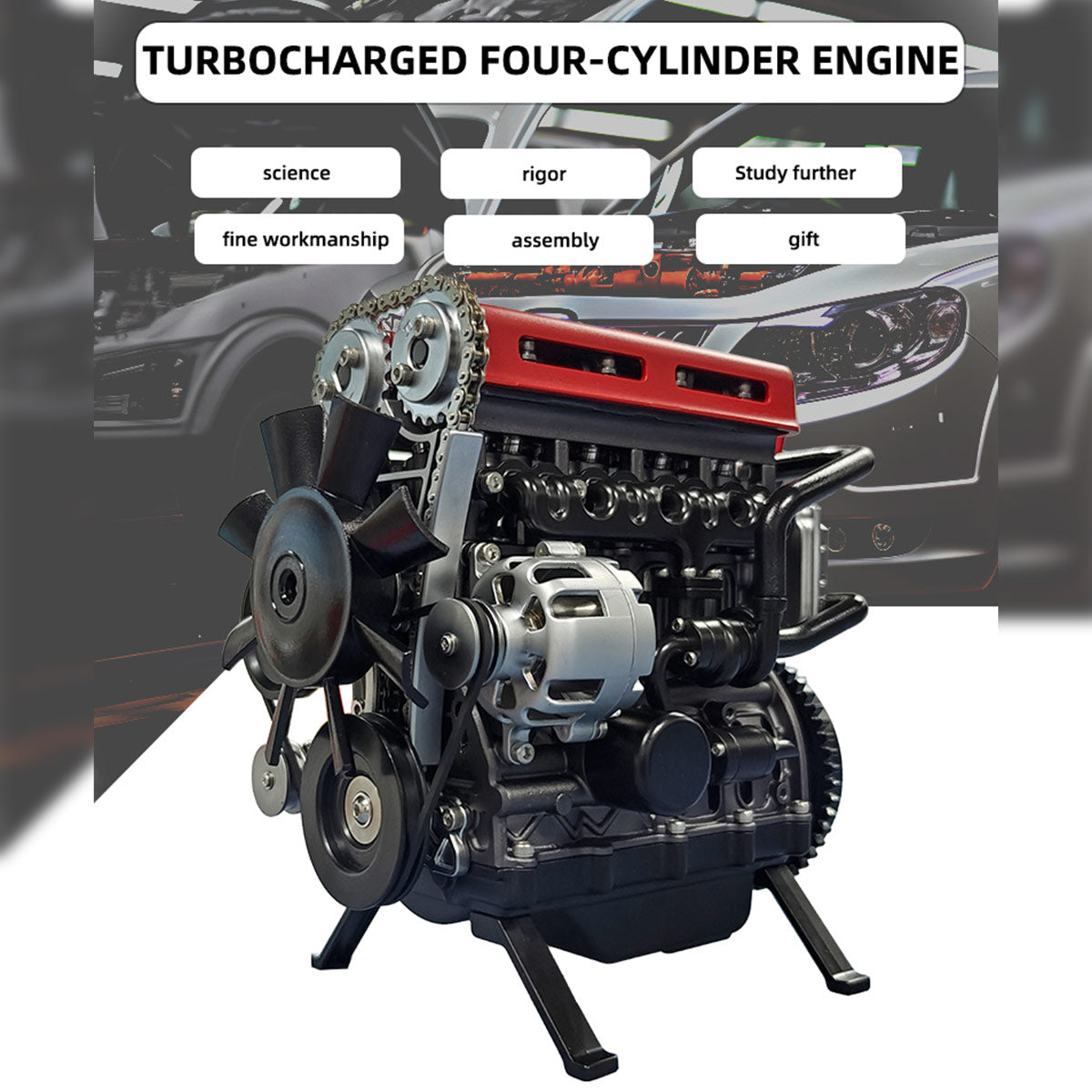 TECHING Build Your Own 4 Cylinder Engine Kits for Adults with Turbocharger DM111 Upgrade - stirlingkit