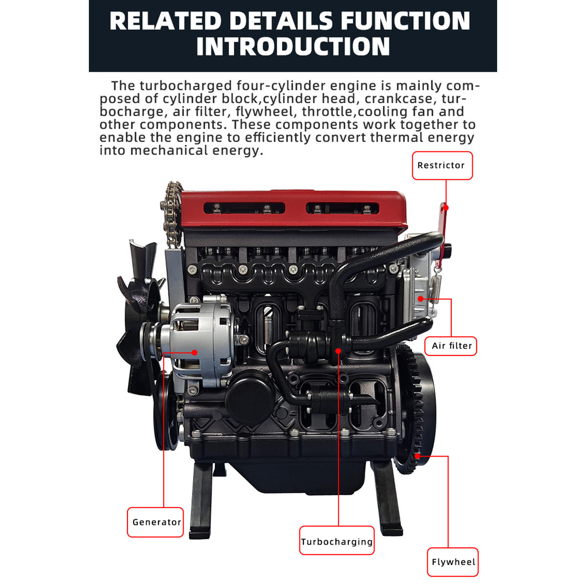 TECHING Build Your Own 4 Cylinder Engine Kits for Adults with Turbocharger DM111 Upgrade - stirlingkit