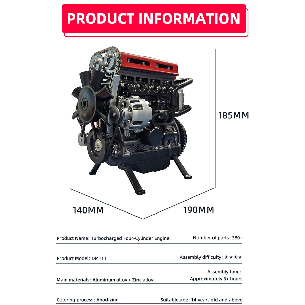 TECHING Build Your Own 4 Cylinder Engine Kits for Adults with Turbocharger DM111 Upgrade - stirlingkit