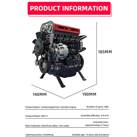 TECHING Build Your Own 4 Cylinder Engine Kits for Adults with Turbocharger DM111 Upgrade - stirlingkit