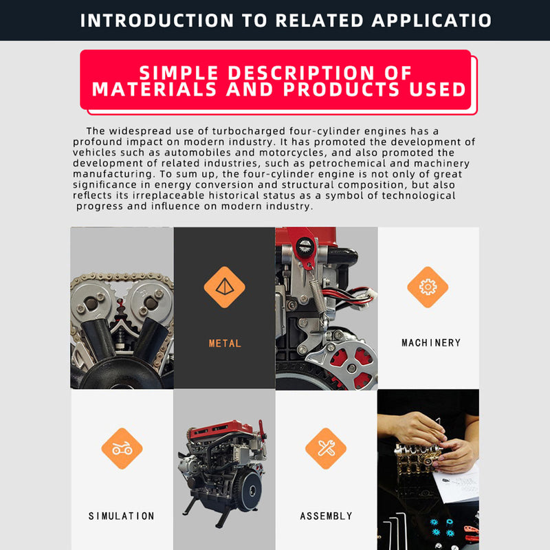 V4 Car Engine Model Full Metal Assembling Four-cylinder Building Kits for Researching Industry Studying/Toy/Gift