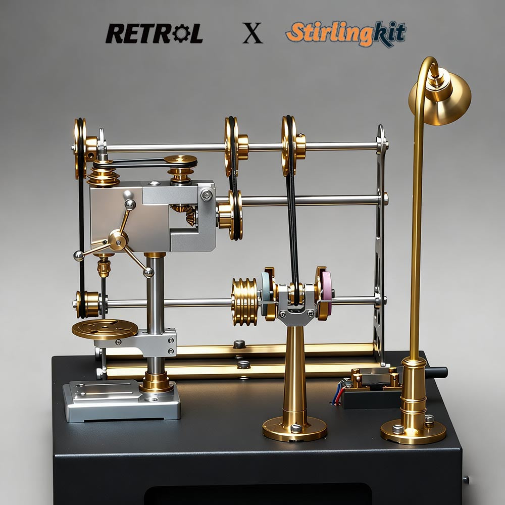 RETROL GF-01 Miniature Metal Working Workshop Model Kits with Mechanical Transmission System for Retrol Steam Engine Models - stirlingkit