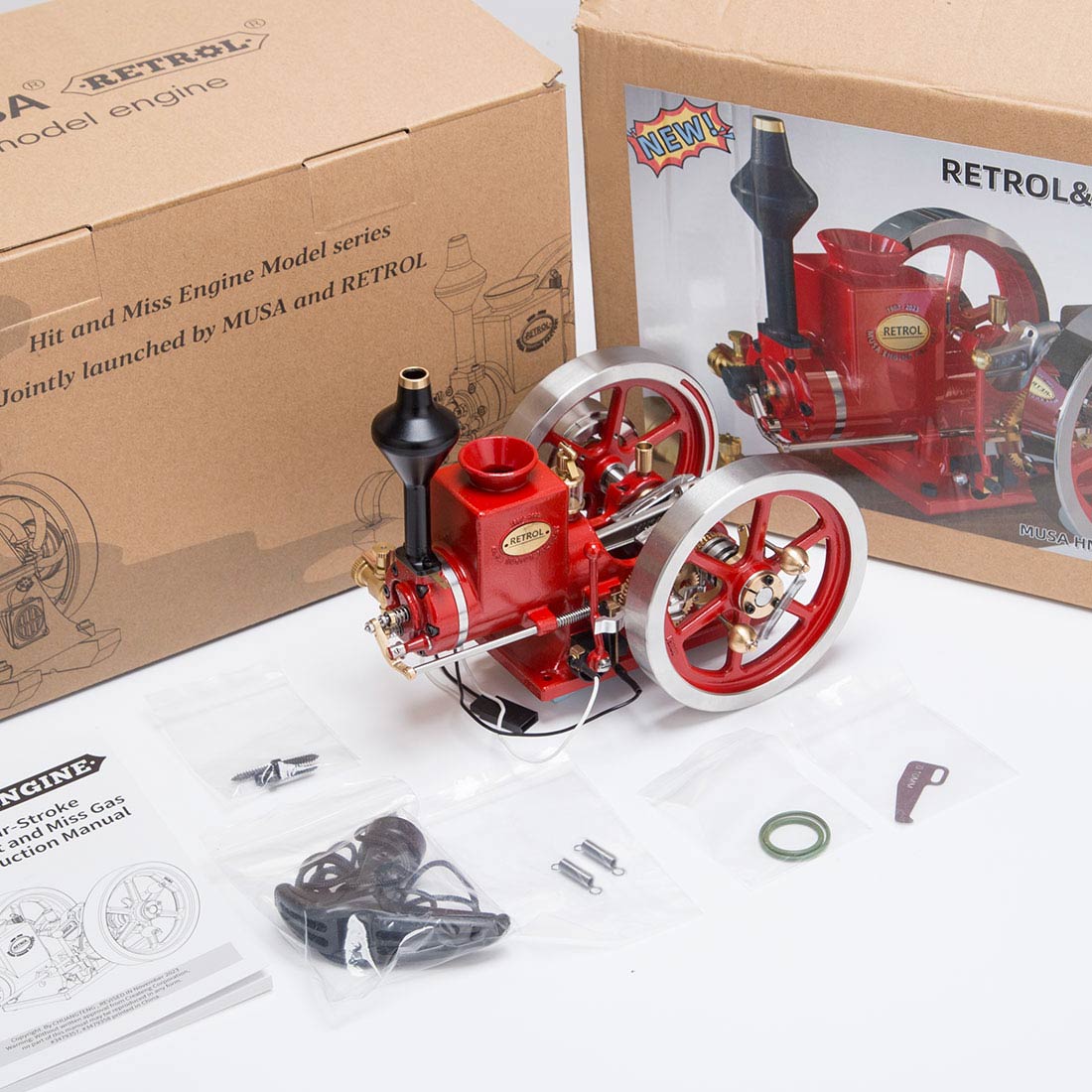 RETROL HM-01 Hit and Miss Engine Full Set with Stationary Engine Cart - stirlingkit