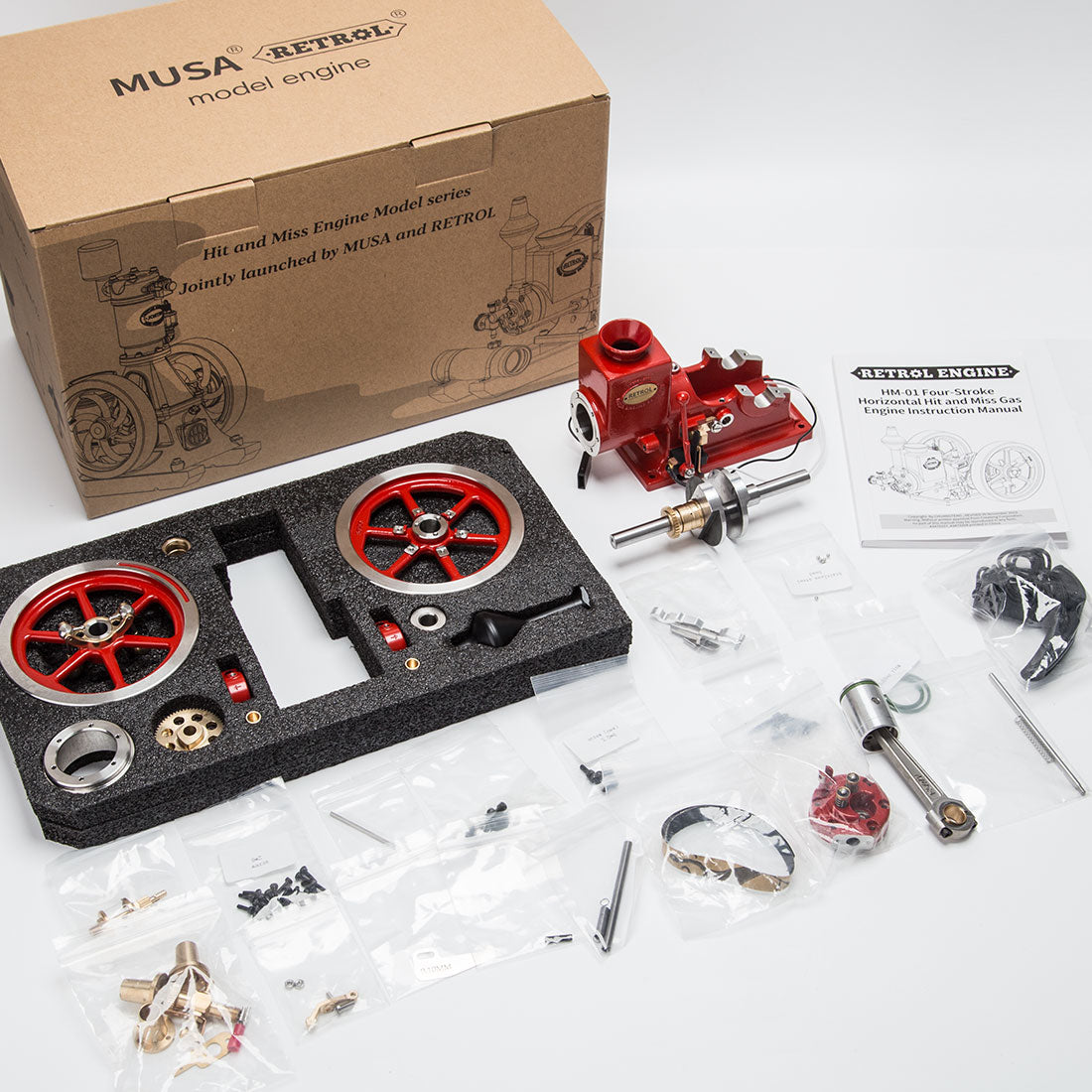 RETROL HM-01 Hit and Miss Engine Full Set with Stationary Engine Cart - stirlingkit