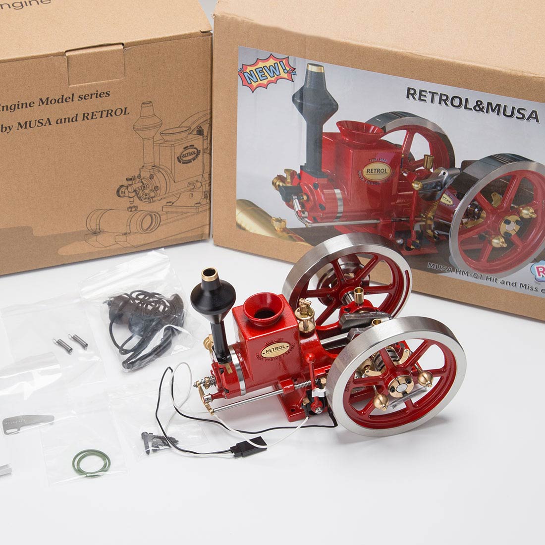 RETROL HM-01 Hit and Miss Engine Full Set with Stationary Engine Cart - stirlingkit