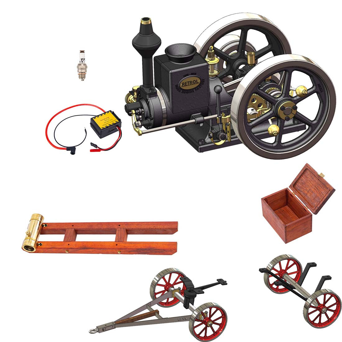 RETROL HM-01 Hit and Miss Engine Full Set with Stationary Engine Cart - stirlingkit