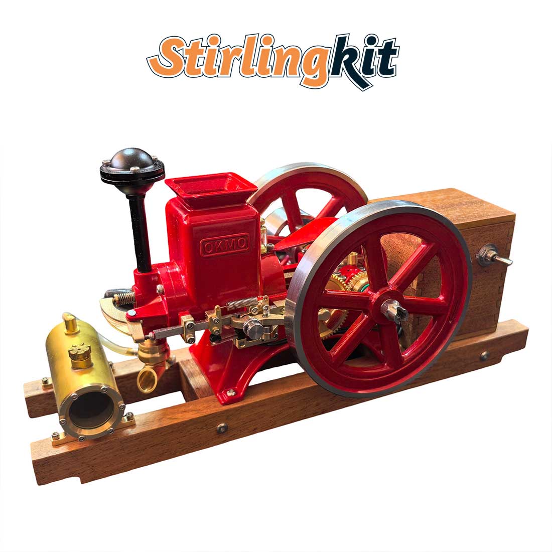 OKMO B02 3.6cc hit and miss engine model, ready-to-run full set on its wooden base