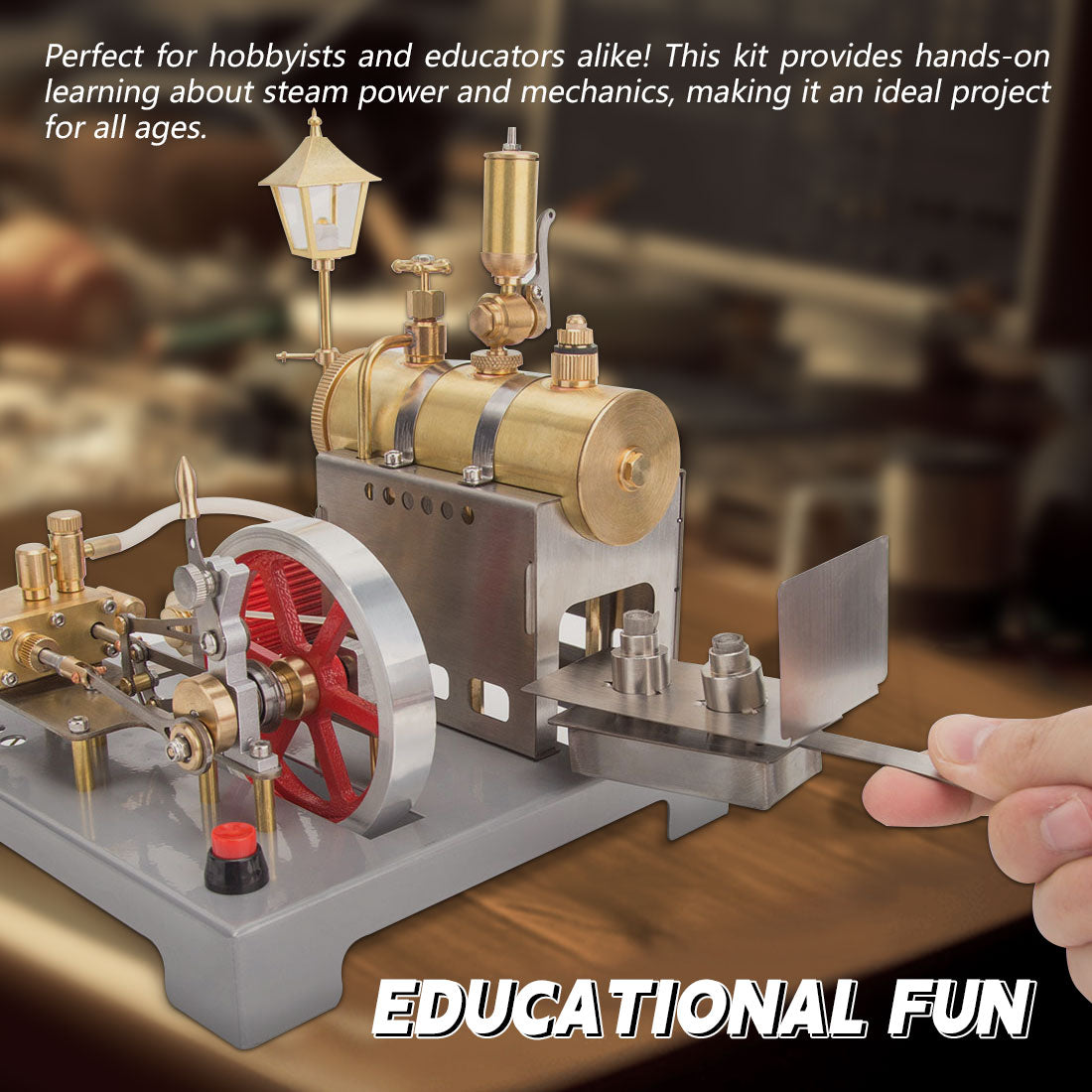 RETROL SE-02 DIY Horizontal Mill Steam Engine Boiler Model Kits with Generator Streetlight - stirlingkit