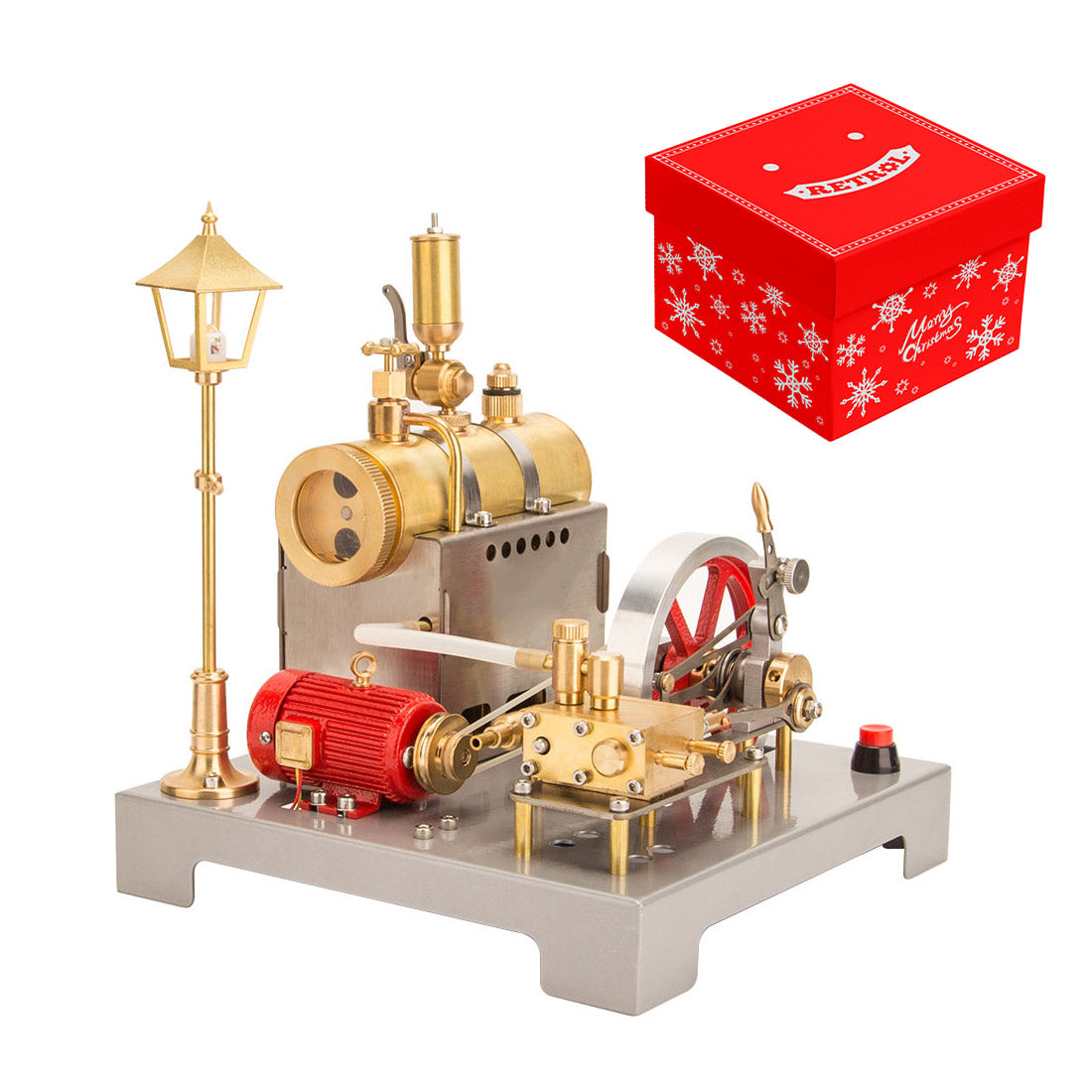 RETROL SE-02 DIY Horizontal Mill Steam Engine Boiler Model Kits with Generator Streetlight - stirlingkit