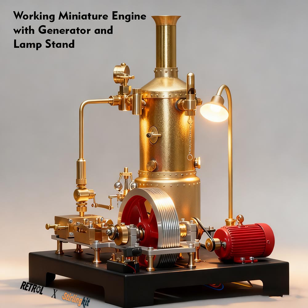 RETROL SE-03 Stationary Steam Mill Engine and Boiler DIY Model Kits with Generator Lamp Stand - stirlingkit