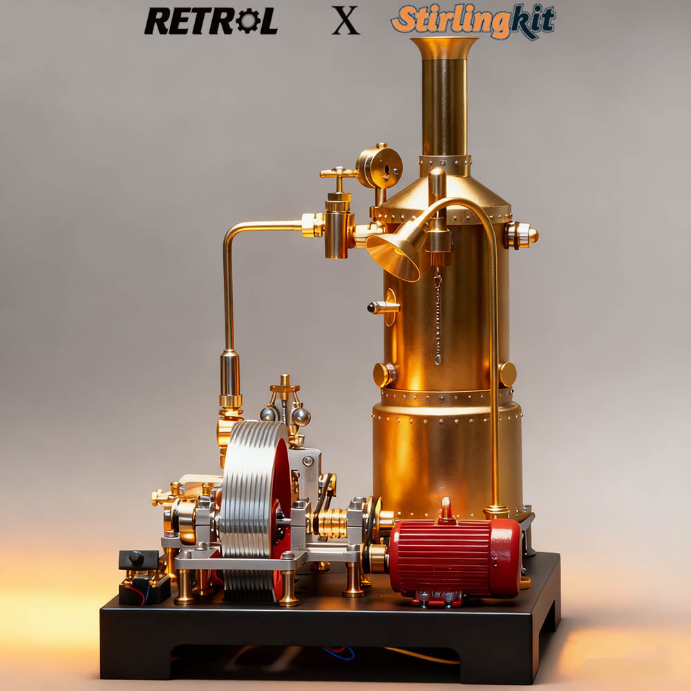 RETROL SE-03 Stationary Steam Mill Engine and Boiler DIY Model Kits with Generator Lamp Stand - stirlingkit