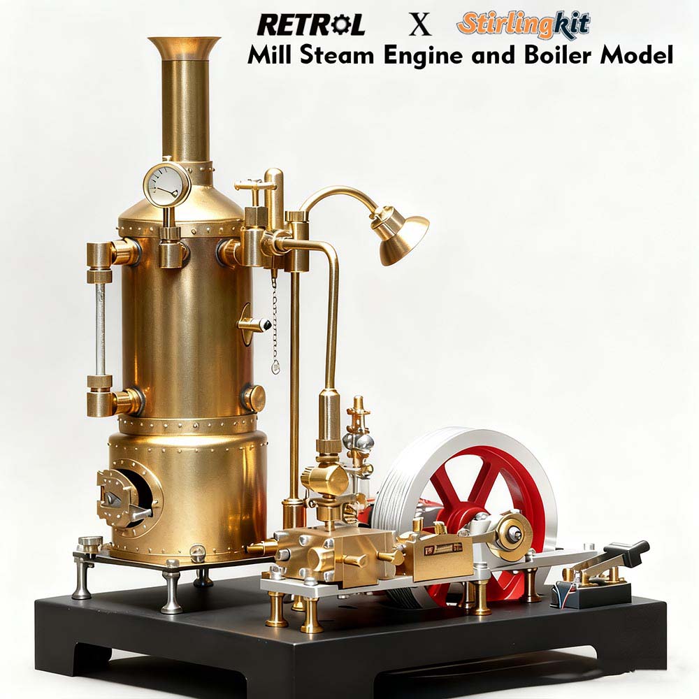 RETROL SE-03 Stationary Steam Mill Engine and Boiler DIY Model Kits with Generator Lamp Stand