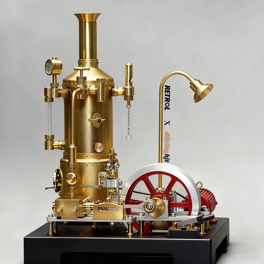 RETROL SE-03 Stationary Steam Mill Engine and Boiler DIY Model Kits with Generator Lamp Stand - stirlingkit