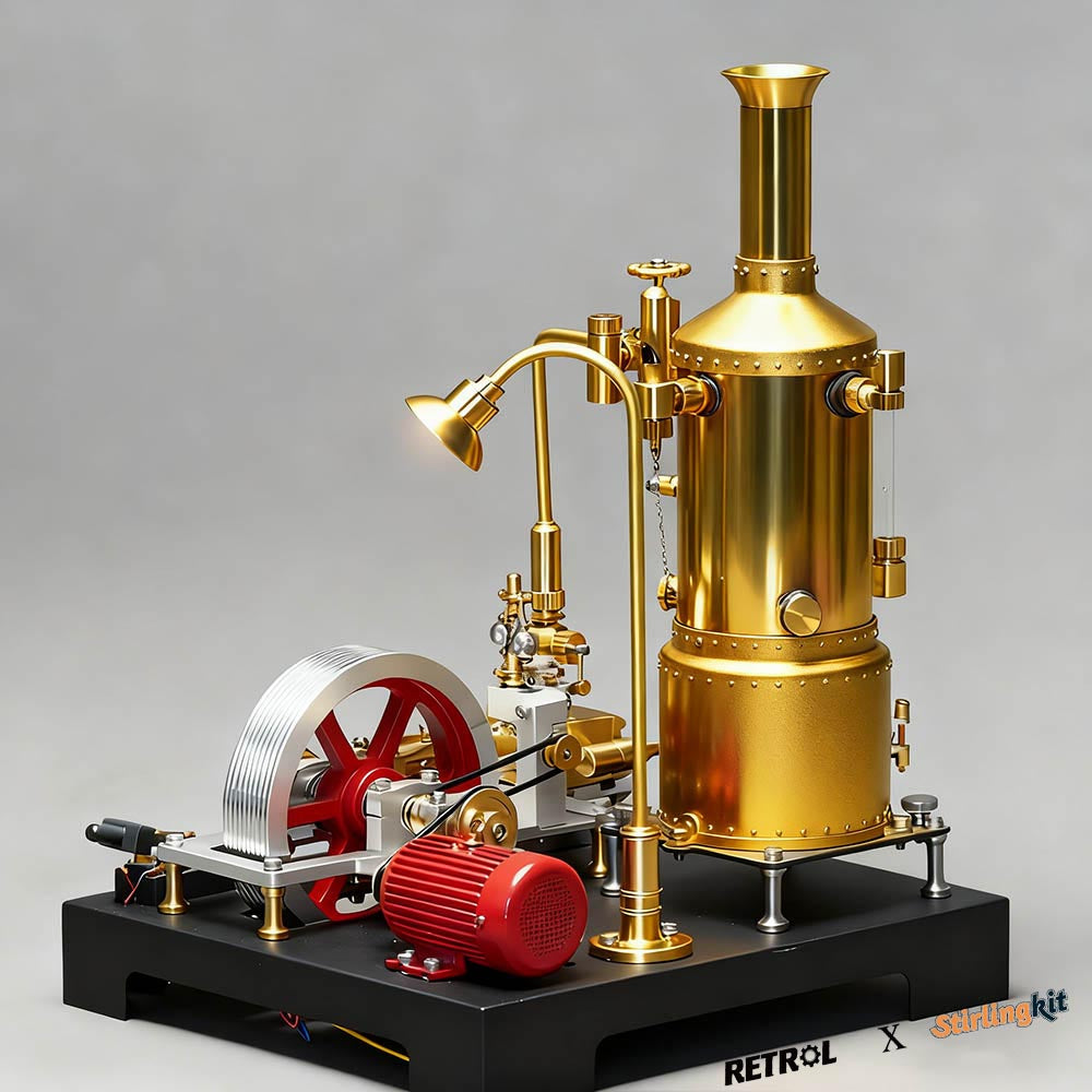 RETROL SE-03 Stationary Steam Mill Engine and Boiler DIY Model Kits with Generator Lamp Stand - stirlingkit