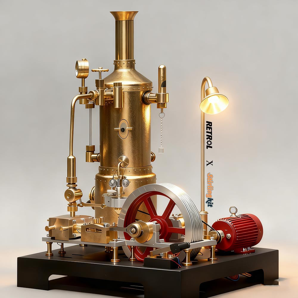 RETROL SE-03 Stationary Steam Mill Engine and Boiler DIY Model Kits with Generator Lamp Stand - stirlingkit