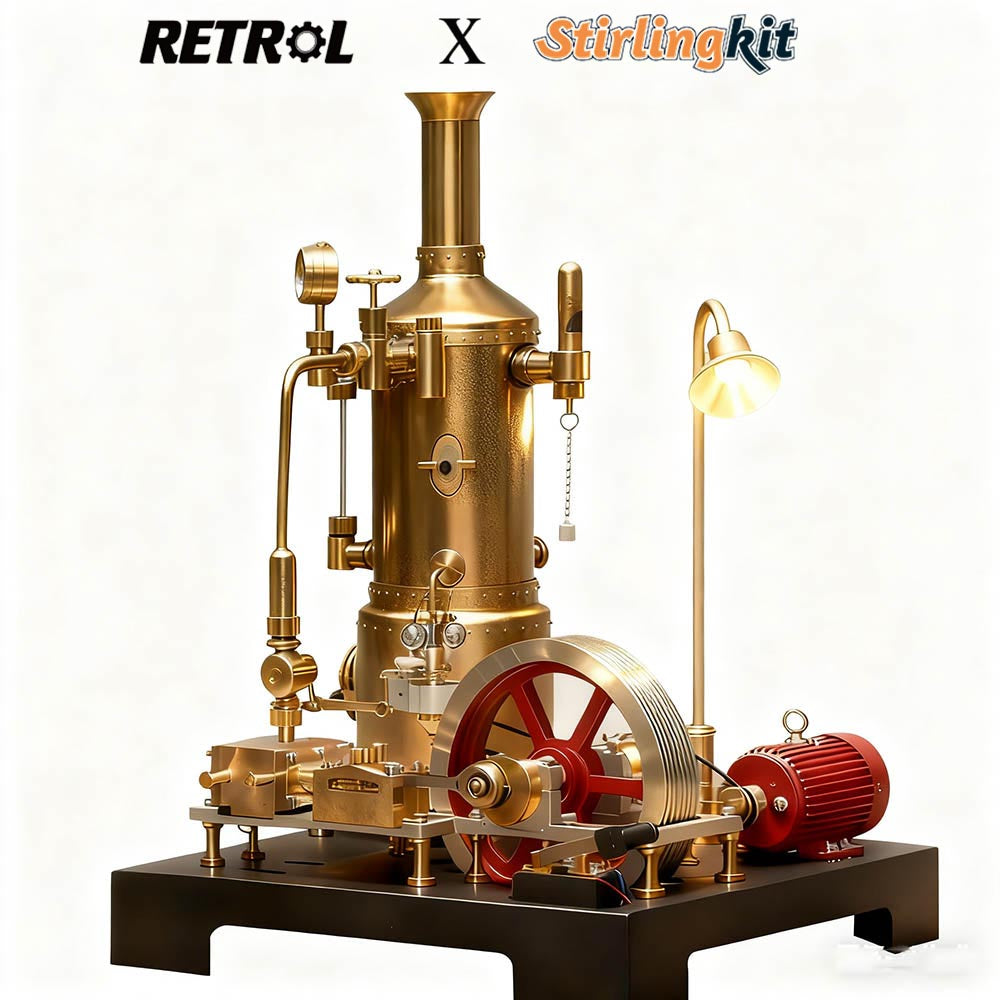 RETROL SE-03 Stationary Steam Mill Engine and Boiler DIY Model Kits with Generator Lamp Stand - stirlingkit