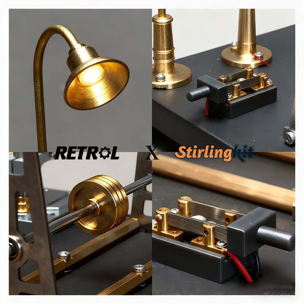 RETROL SE-03 Stationary Steam Mill Engine and Boiler DIY Model Kits with Generator Lamp Stand - stirlingkit