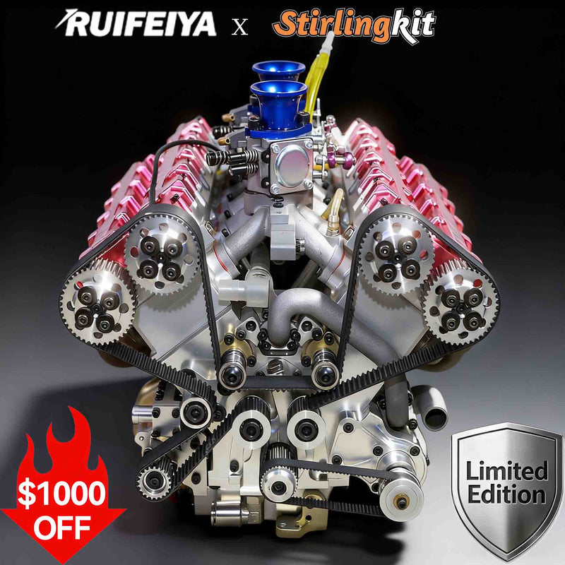 RUIFEIYA V10-150 1/4-Scale V10 Engine Model High Performance – 150cc DOHC, 40-Valve, 4-Stroke, Water-Cooled, Limited Edition Up to 11,000 RPM - stirlingkit