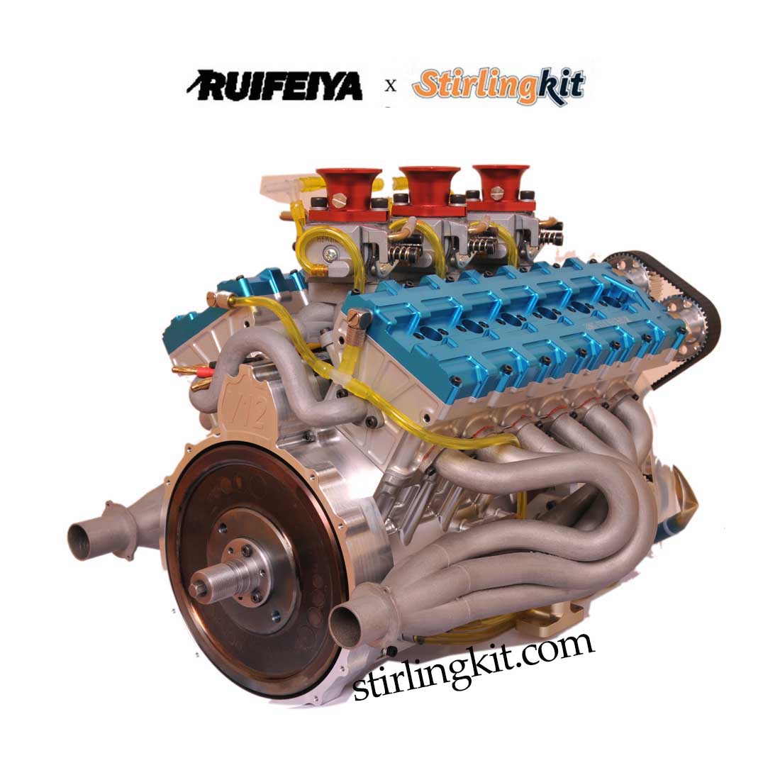 RUIFEIYA V12-180 Gas V12 Engine Model 180cc DOHC 1/4 Scale High Performance Model Engine - stirlingkit
