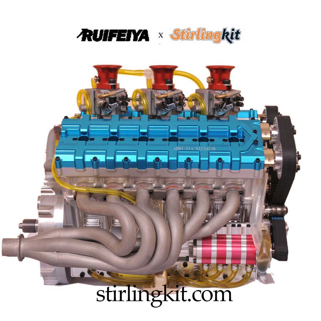 RUIFEIYA V12-180 Gas V12 Engine Model 180cc DOHC 1/4 Scale High Performance Model Engine - stirlingkit