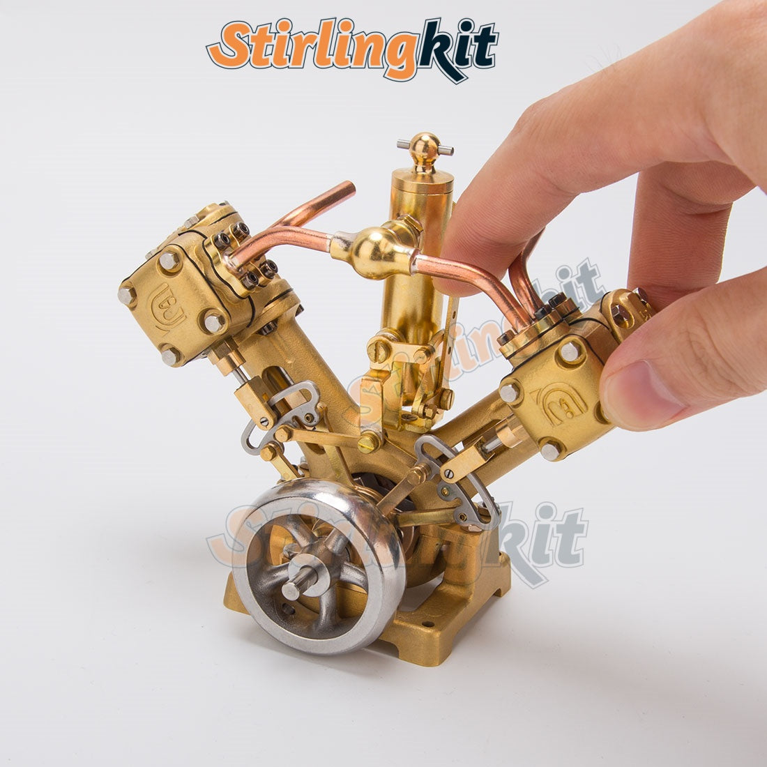 RW-V2 Mini Dual Cylinder V2 Reciprocating Steam Engine – Precision Model for 70–130cm Boats - stirlingkit