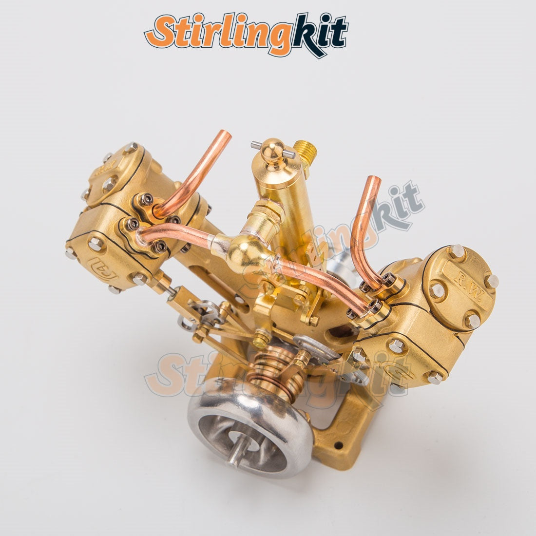 RW-V2 Mini Dual Cylinder V2 Reciprocating Steam Engine – Precision Model for 70–130cm Boats - stirlingkit