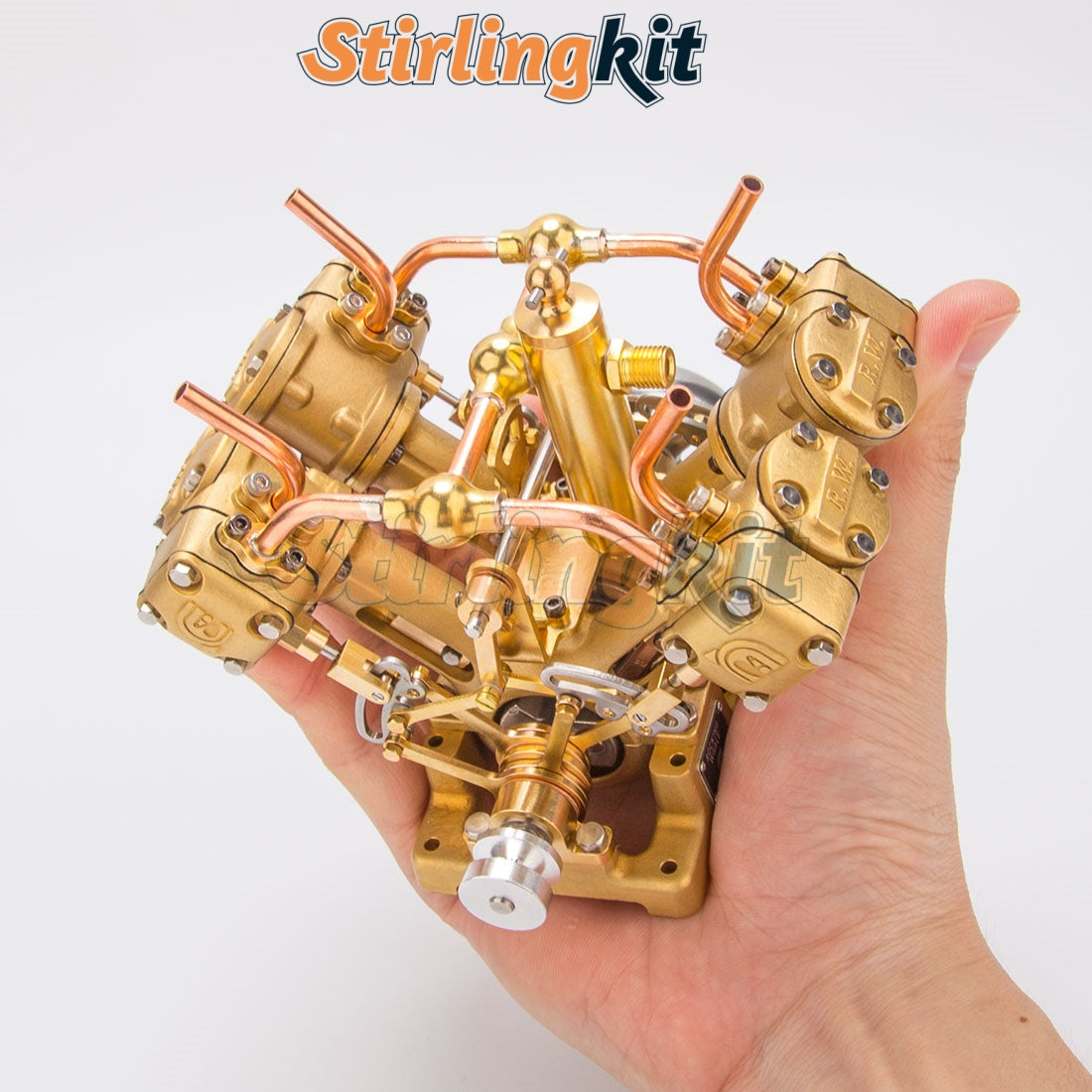 RW-V4 Miniature 4 Cylinder Steam Engine V4 Engine Model for 90-150cm Boat Models - stirlingkit