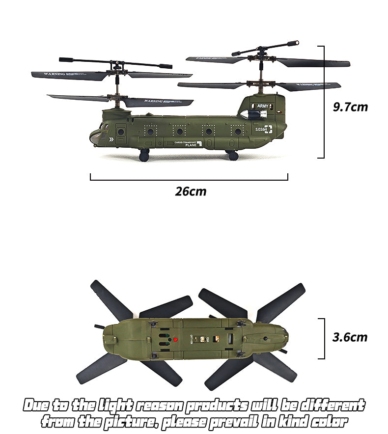 S026H Dual-Rotor Transport Aircraft 2.4G RC 3CH Tandem Rotor Military RC Helicopter Model RTF - stirlingkit