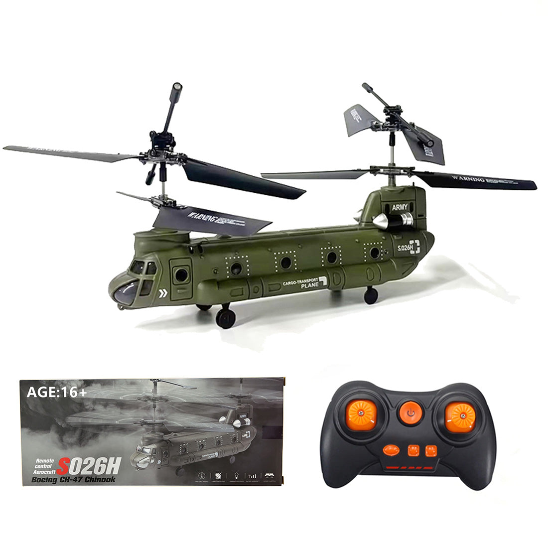 S026H Dual-Rotor Transport Aircraft 2.4G RC 3CH Tandem Rotor Military RC Helicopter Model RTF - stirlingkit