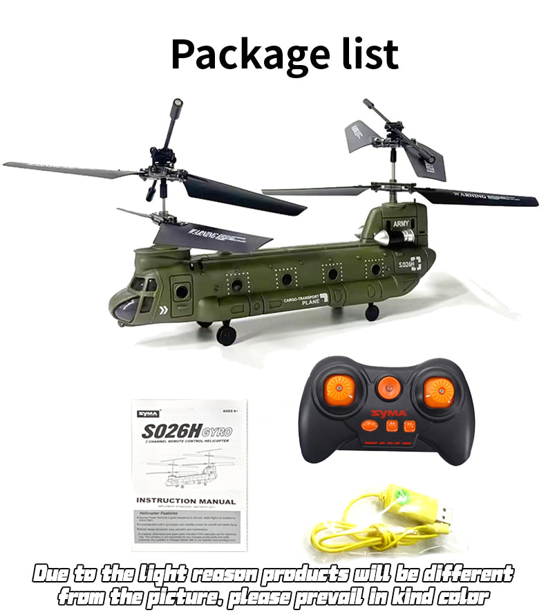 S026H Dual-Rotor Transport Aircraft 2.4G RC 3CH Tandem Rotor Military RC Helicopter Model RTF - stirlingkit