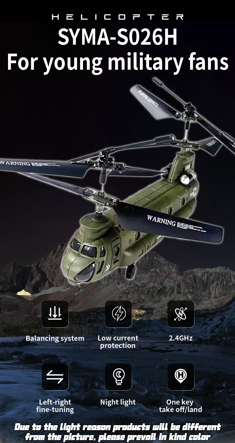 S026H Dual-Rotor Transport Aircraft 2.4G RC 3CH Tandem Rotor Military RC Helicopter Model RTF - stirlingkit