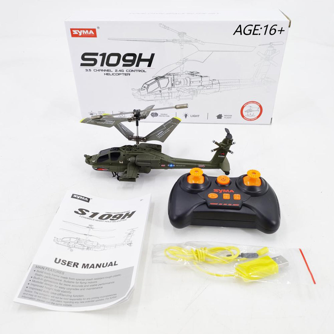 S109H  2.4G RC 3CH Apache RC Helicopter Dual-Prop Gyro Stabilized Airplane Model with Bright Night Navigation Lights -RTF Version - stirlingkit
