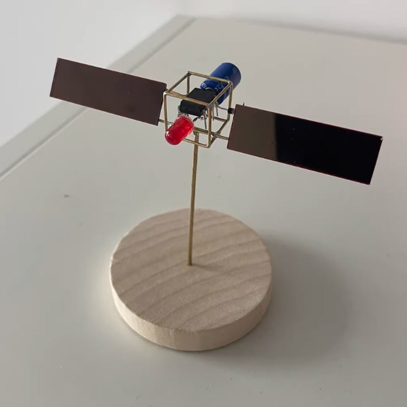 Satellite Circuit Sculpture DIY Kits Powered by Solar Panels - stirlingkit