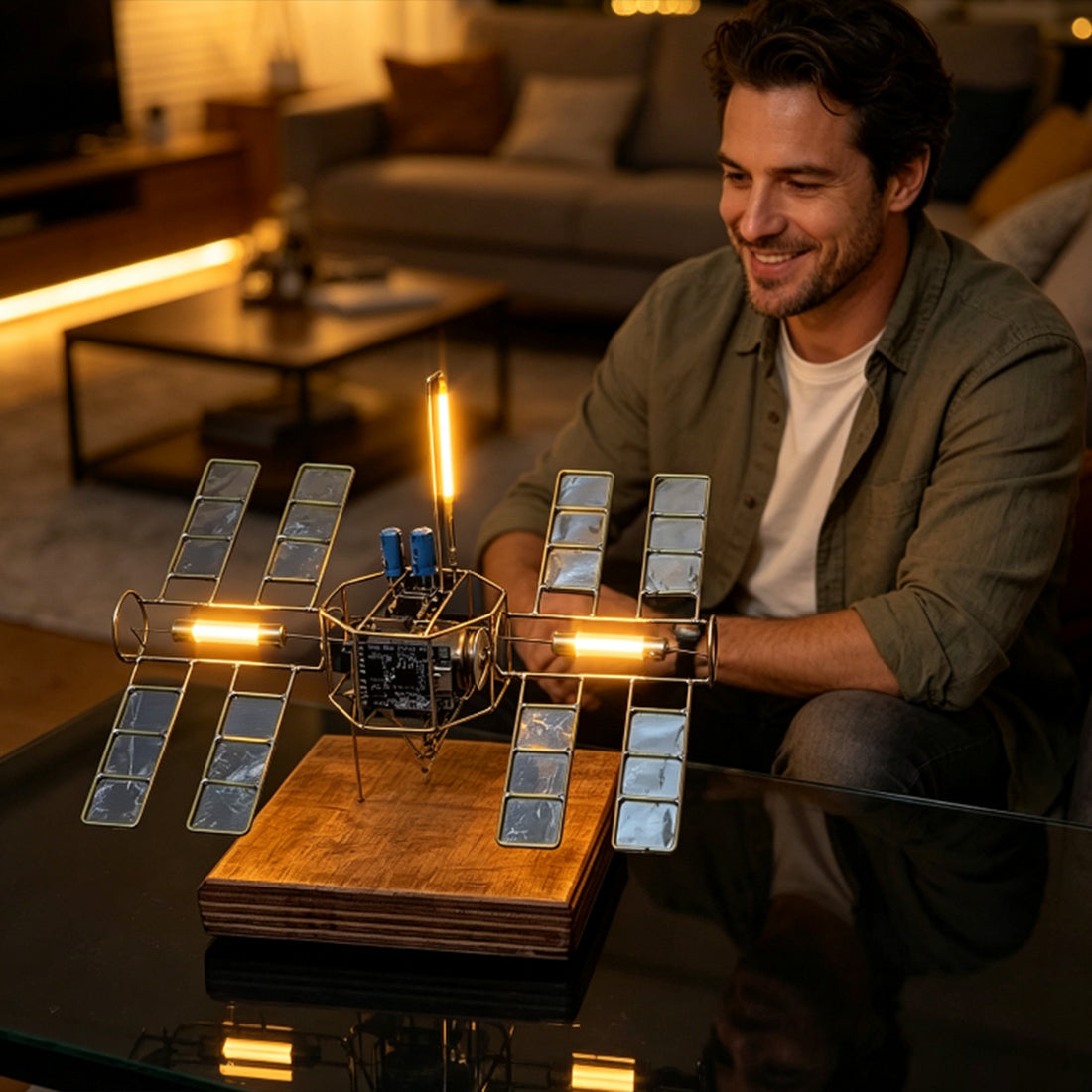 Sci-Fi Space Station Copper Wire Welding DIY Model Kit Edison LED Lamp - stirlingkit