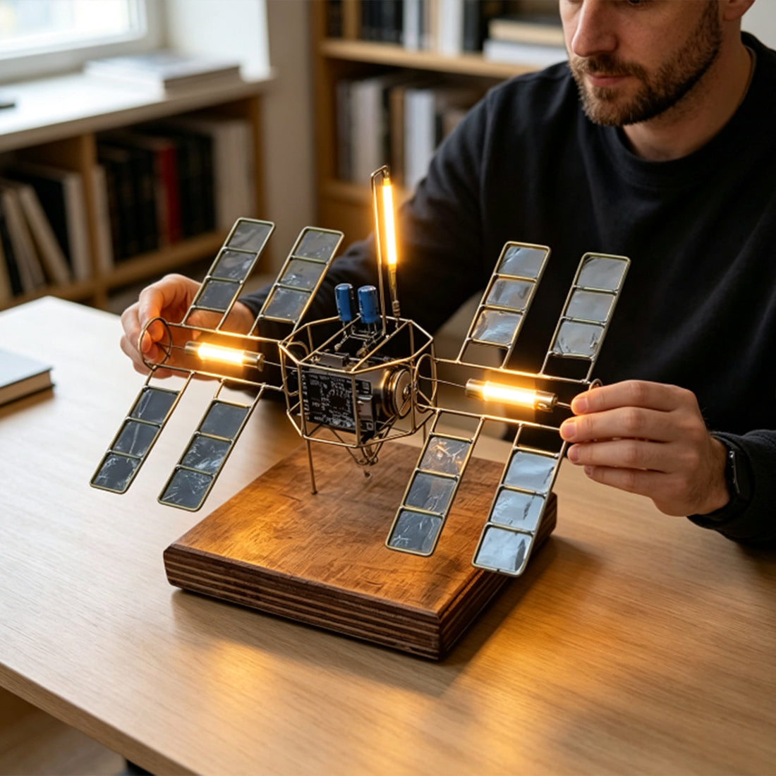 Sci-Fi Space Station Copper Wire Welding DIY Model Kit Edison LED Lamp - stirlingkit