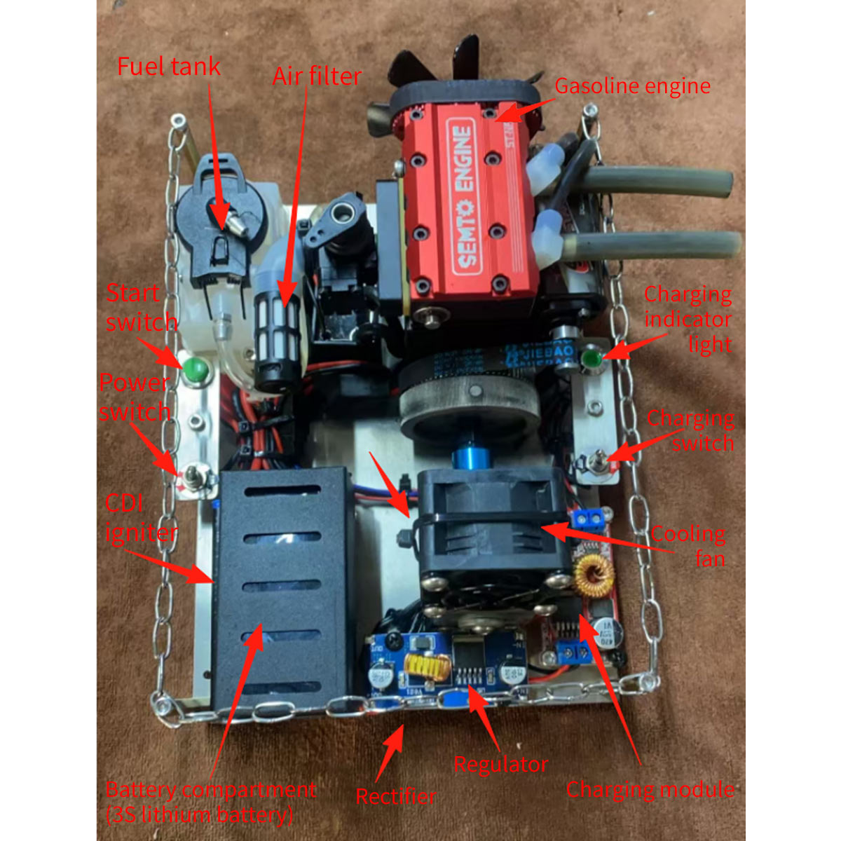 SEMTO ST-NF2 Custom Miniature Gas 2-cyliner Engine Models with 12V DC Generator Set One Key Start - stirlingkit