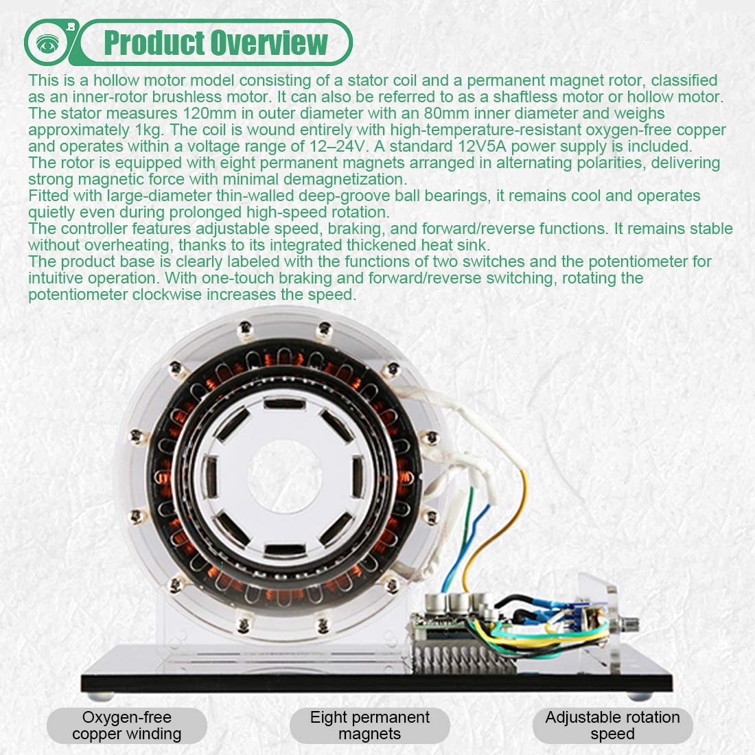 Shaftless Pump-Push Motor Model High-Power Brushless DC Inner-Rotor Motor 1000r/min - stirlingkit