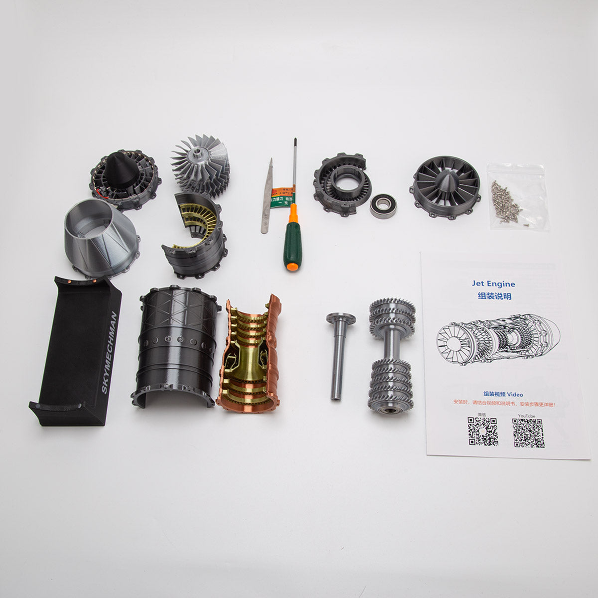 SKYMECHMAN Building a 1/18 Turbofan Engine Model Kit WS-15 Build Your Own Turbofan Engine that Works - stirlingkit