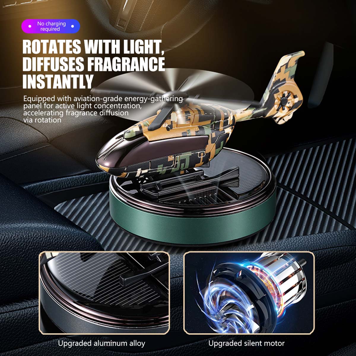 Solar Helicopter for car Air Freshener Diffuser Silver - stirlingkit