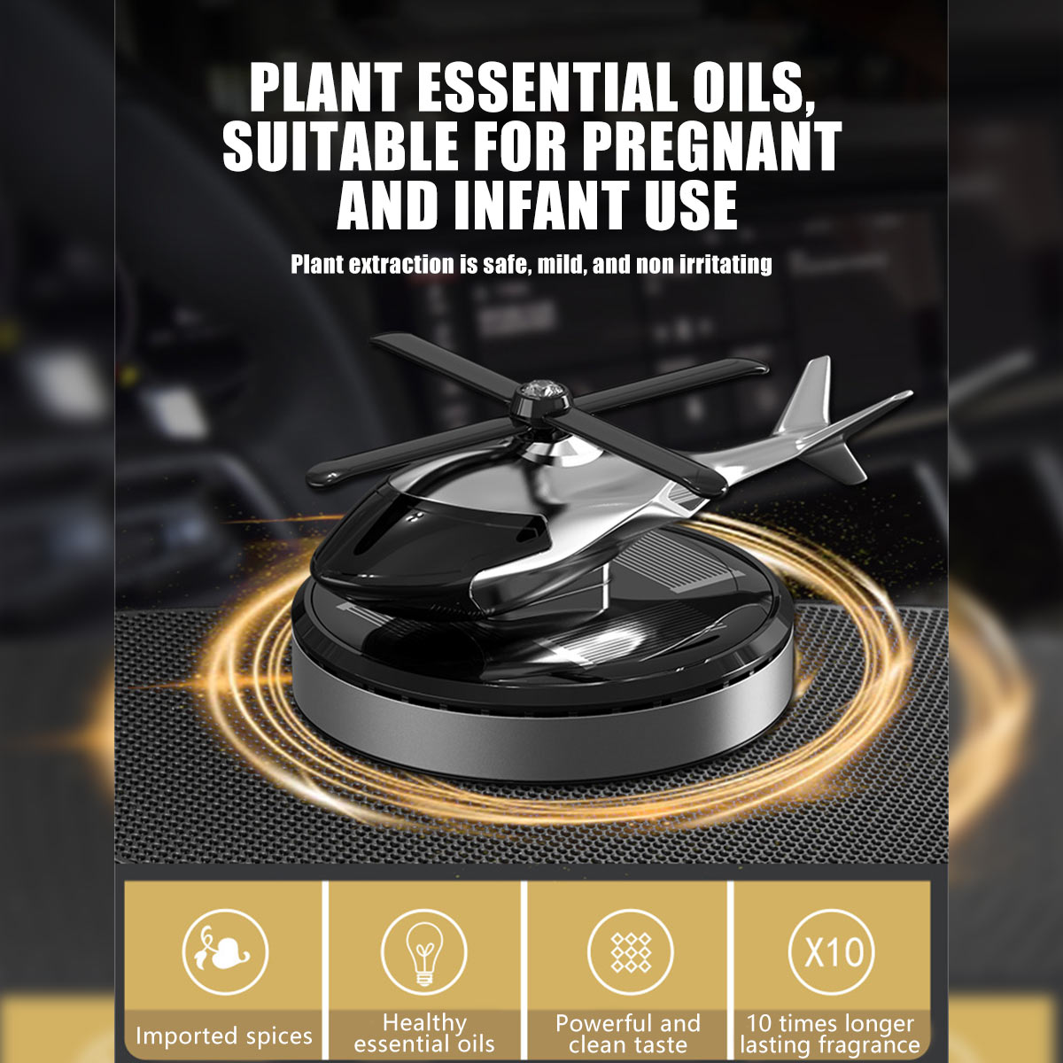 Solar Helicopter for car Air Freshener Diffuser Silver - stirlingkit